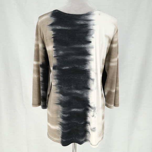 Clara Sun Woo Top Womens XL Beige Ivory Black Stretch Knit Ombre Blouse - Picture 12 of 13